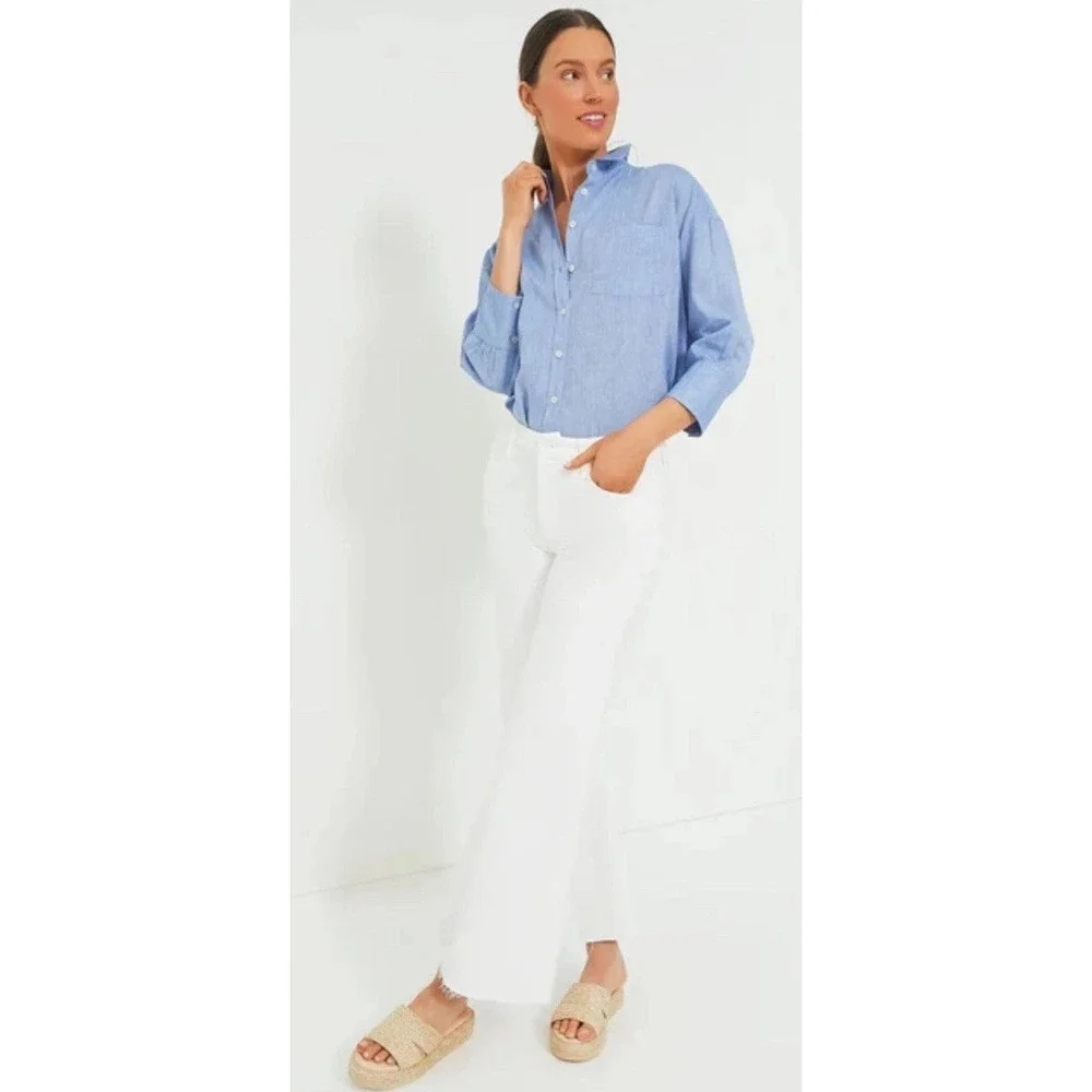 MOTHER | NEW The Roller Fray Fairest of Them All White Wide Leg Jeans SIZE 24 - Picture 6 of 16